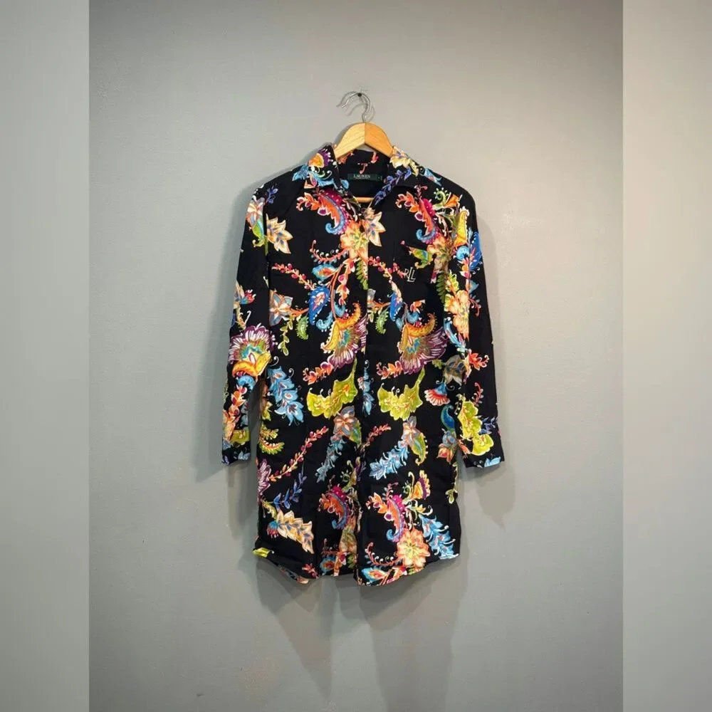 Black Multicolor Ralph Lauren Floral Nightshirt Size S EUC